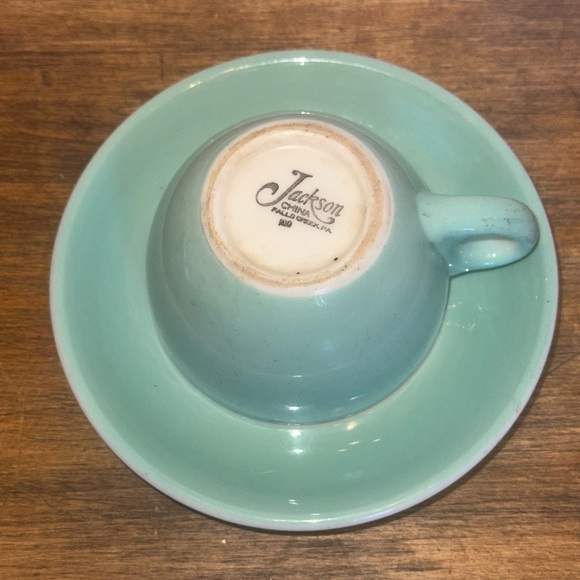 Vintage Jackson China Green Restaurant Ware Teacup Coffee Cup & Saucer 1950s MCM - Picture 3 of 8